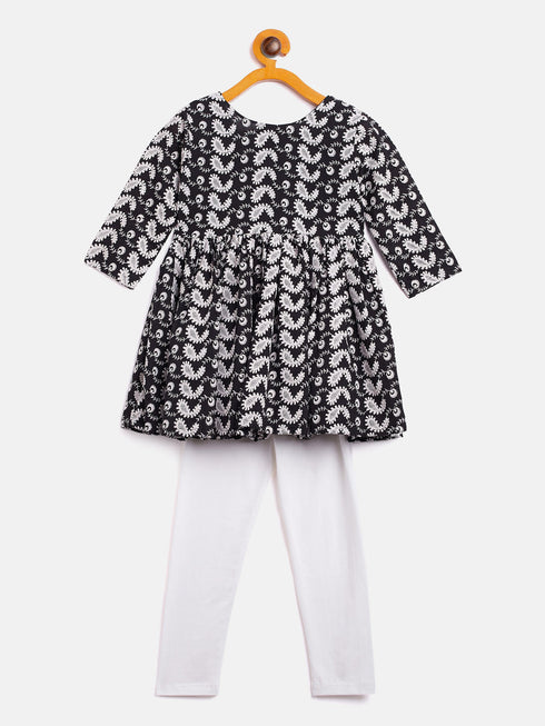 Vastramay SISHU Girl's Black Chikankari Kurta Leggings Set